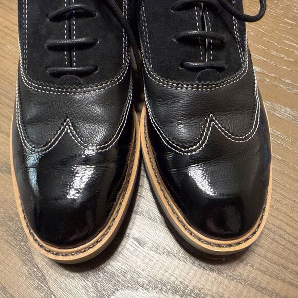 Donald Pliner Women's Black Loafer Wedge Size 6M Tandi Crinkle Patent Suede - Picture 2 of 9